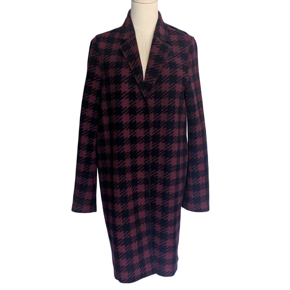 Harris Wharf London Wool Cocoon Coat Houndstooth Overcoat Burgundy Navy IT 44 M
